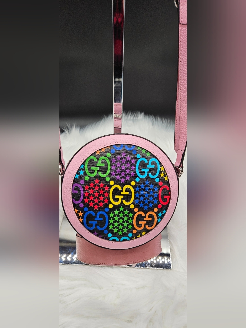 GUCCI Rainbow Psychedelic Round Shoulder Messenger Bag Purse Pink Handbag - Picture 17 of 17